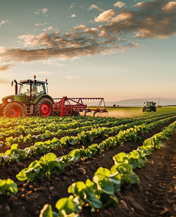 Tracteur dans un champ cultivé